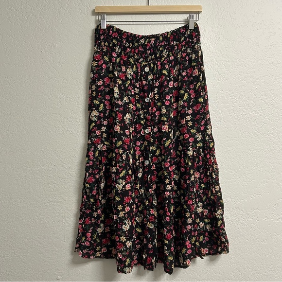 Adagio Dresses & Skirts - Adagio Black Floral Button Front Midi Skirt |Boho Skirt | Size Small | US 8